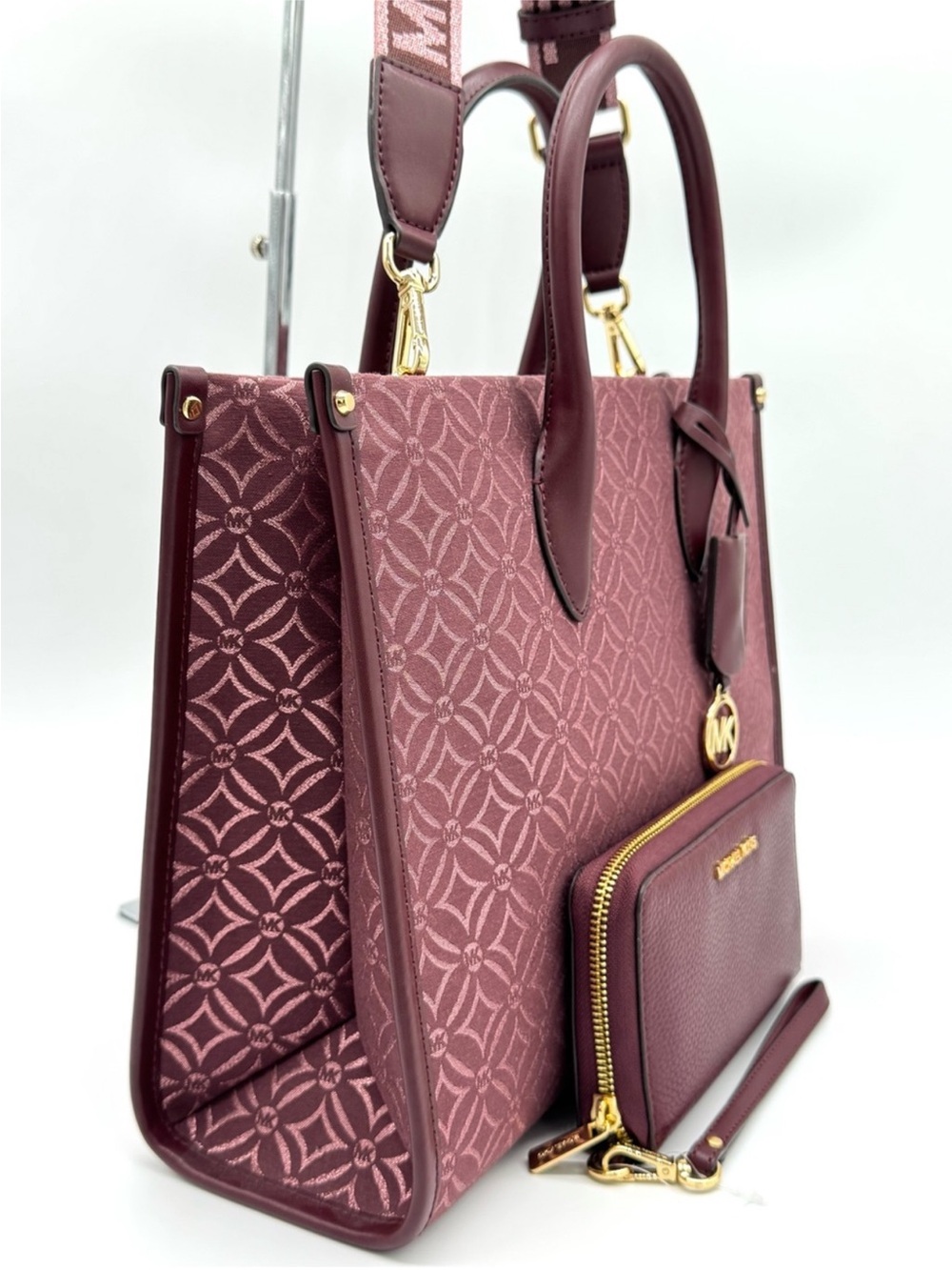 Michael Kors Medium Mirella Tote Bag & Matching Phone Case Wallet - Ox Blood - Picture 2 of 10